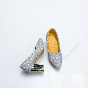 Floral Embroidered Silver Heels D32-44