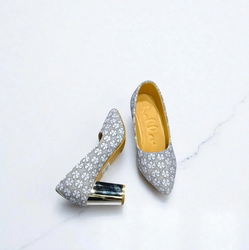 Floral Embroidered Silver Heels D32-44