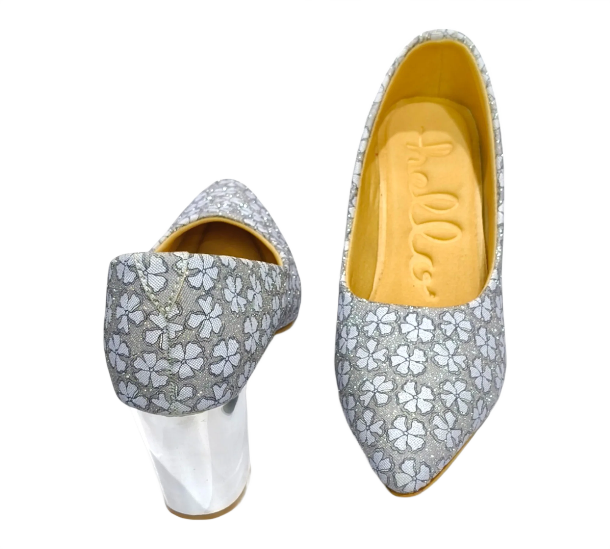 Floral Embroidered Silver Heels D32-44 - Image 3