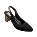 Ladies’ Black Slingback Block Heels (Gold Heel)
 D19-27