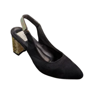 Ladies’ Black Slingback Block Heels (Gold Heel)
 D19-27