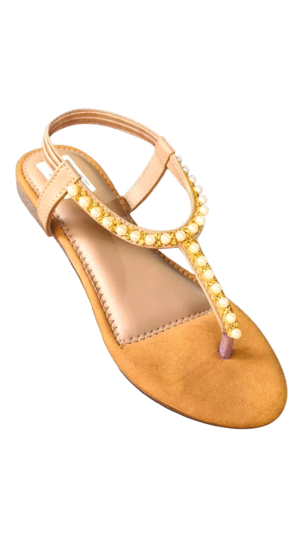 Elegant Pearl & Crystal Embellished T-Strap Sandal D35-35