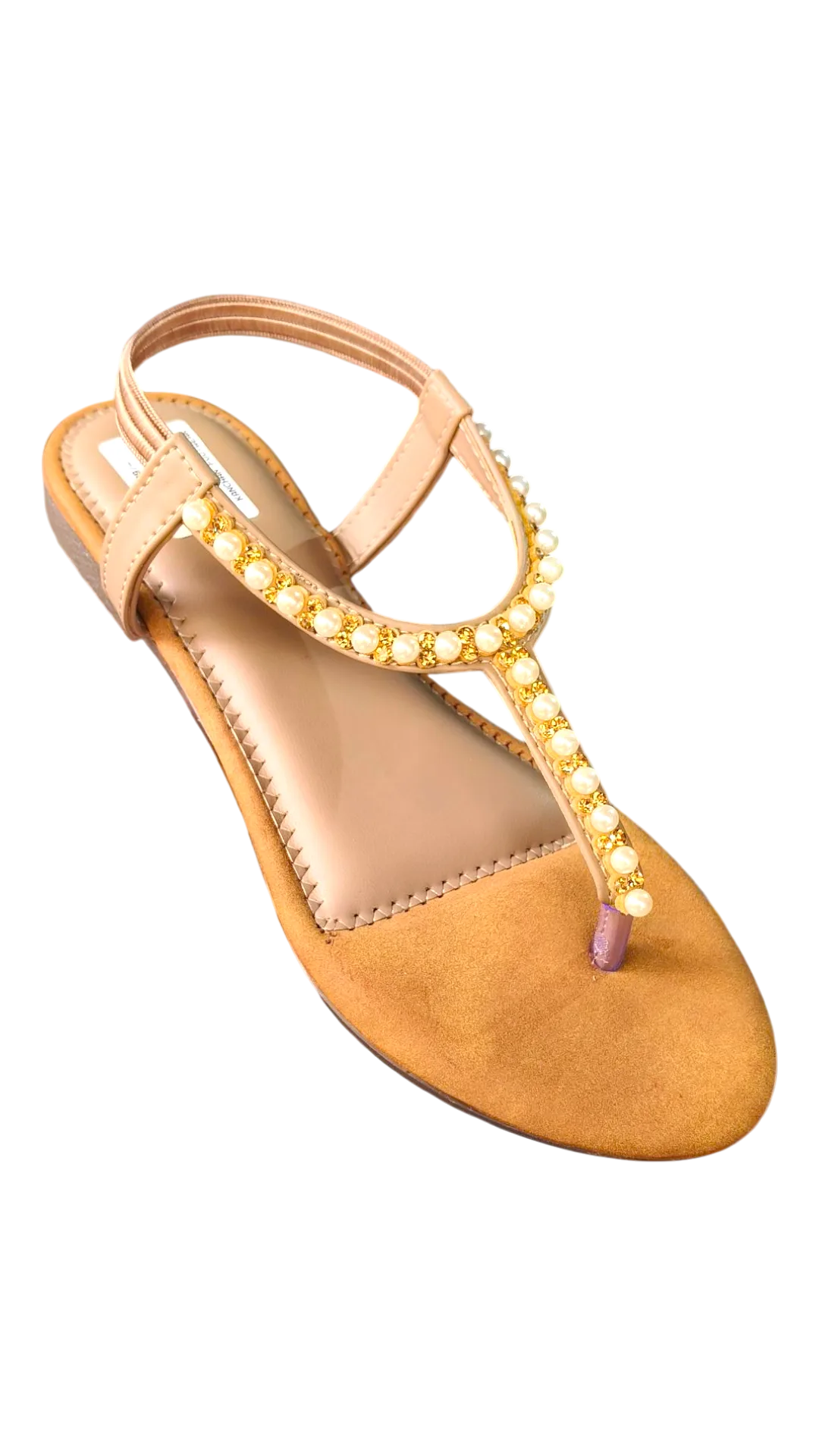 Elegant Pearl & Crystal Embellished T-Strap Sandal D35-35