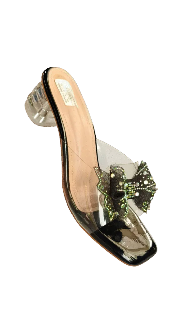 Ladies’ Green Floral Embellished Transparent Block HeelsDESCRIPTION art  D27-02 - Image 2