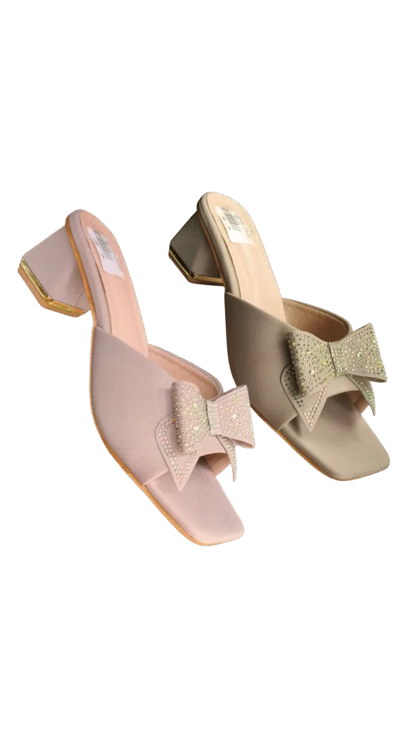 Ladies’ lavender & pista green Bow Block Heels
 art D33-38 - Image 2