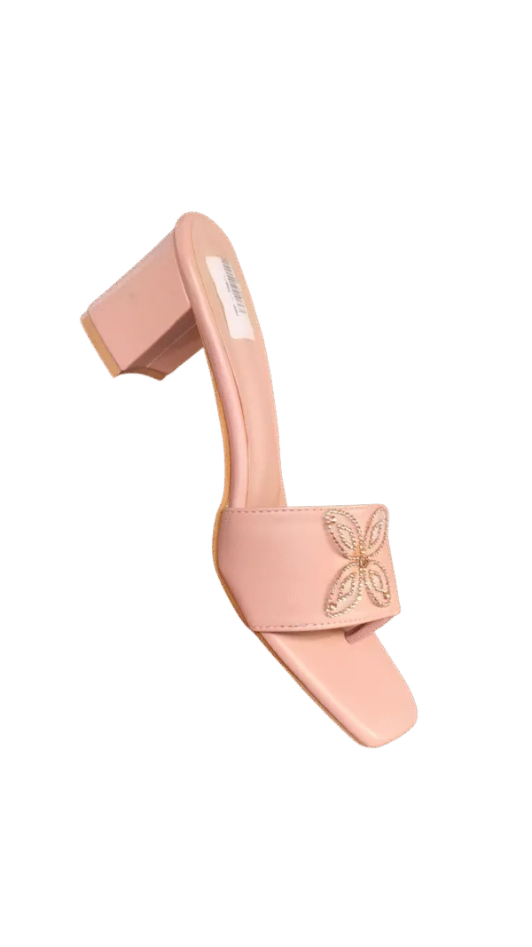 Ladies’ Blush Pink Butterfly Block Heels 
ART D33-39 - Image 2
