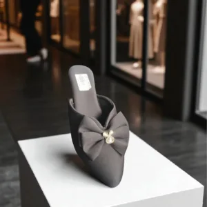 Black Slip-On Mule with Bow Design D26-03