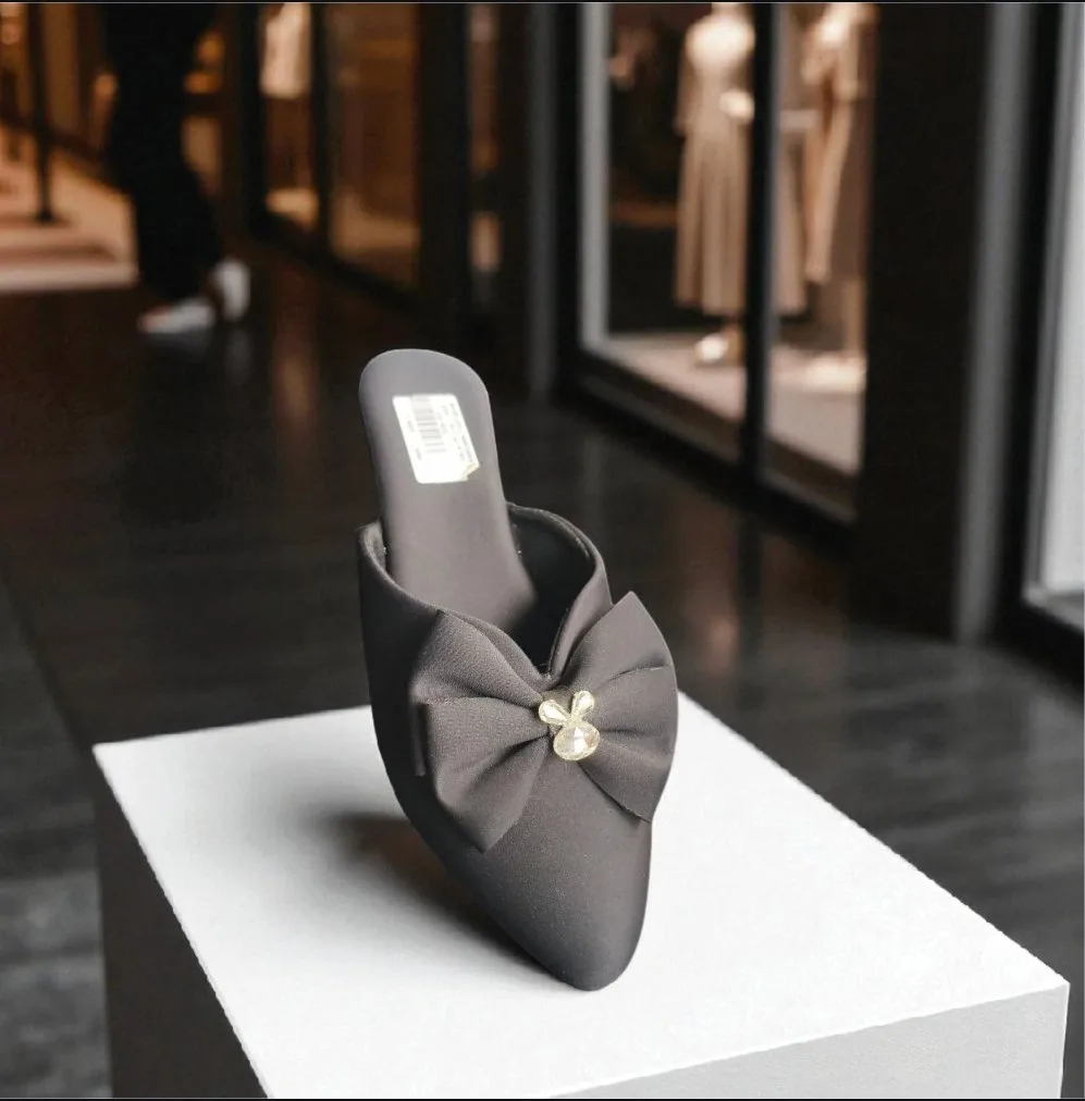 Black Slip-On Mule with Bow Design D26-03