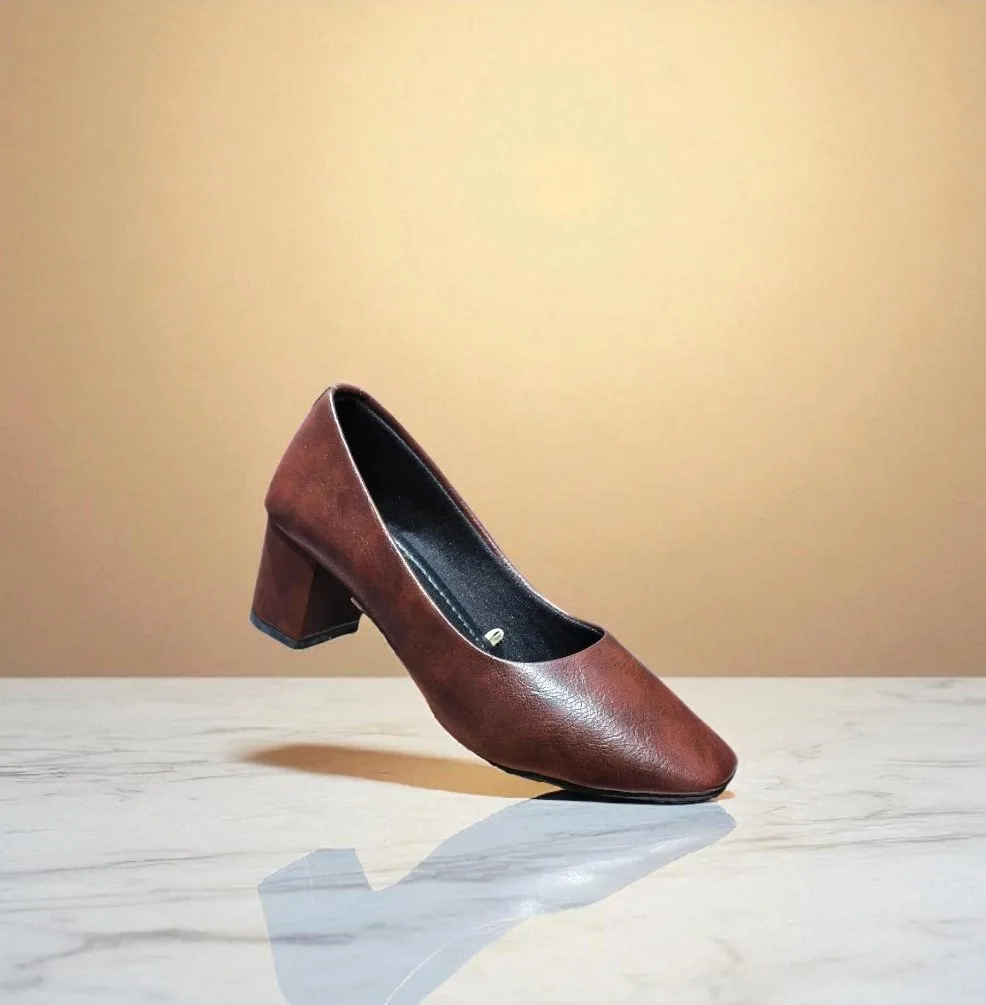 Classic Brown Formal Block Heels D35-20