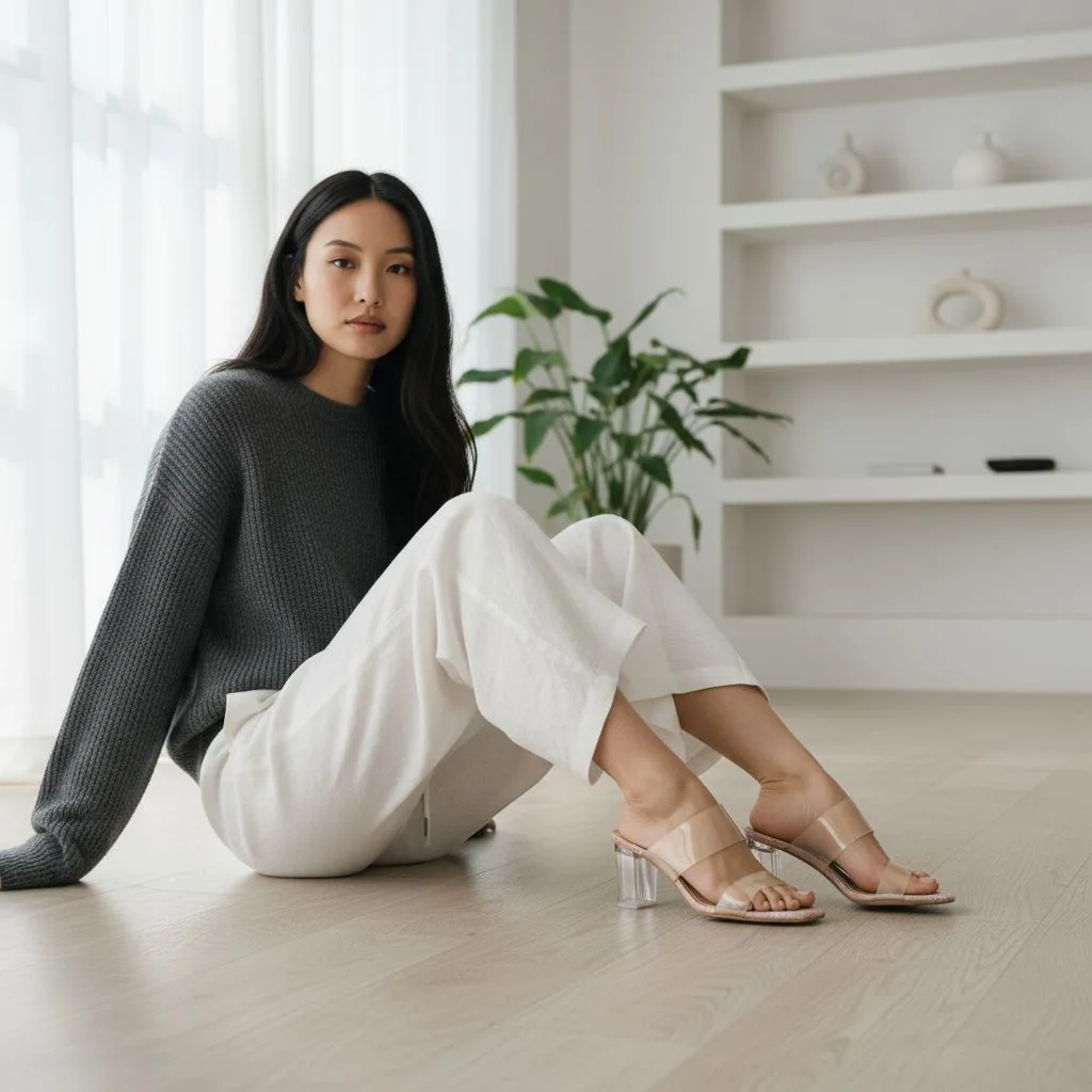 Ladies’ Nude Block Heel Transparent Sandals ART D33-81 - Image 2