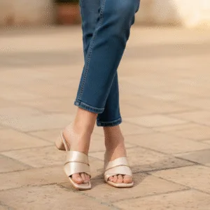 Ladies’ Gold Block Heel Slip-Ons
ART D17-64