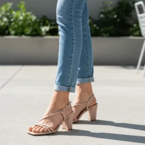 Ladies’ Strappy Nude Square Block Heels ART D19-23