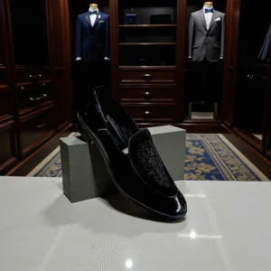 Black Velvet Embroidered Tuxedo Loafers ART - D31-03