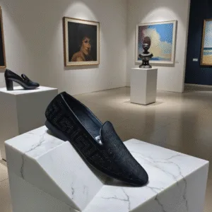 Black Embellished Velvet Party Loafers D32-21