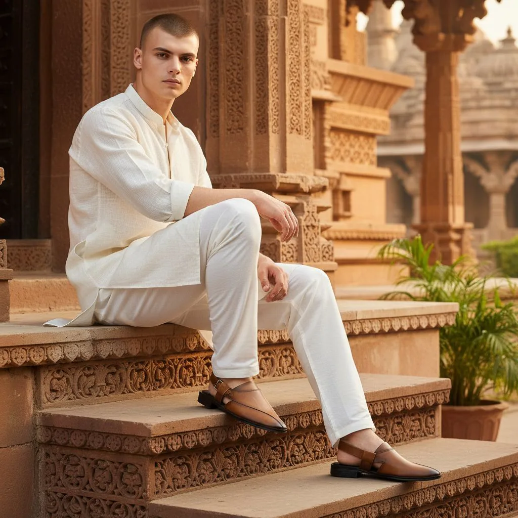 Classic Tan Leather Peshawari Sandals ART - D21-131 - Image 2