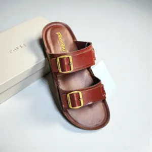 Phooba Brown Double Buckle Comfort Sandals ART - 31355