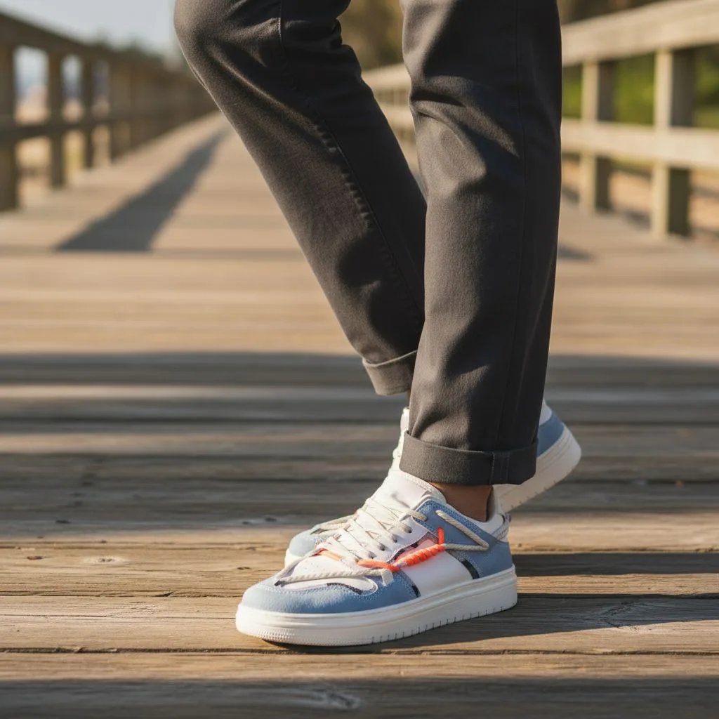 Blue, White & Orange Detail Low-Top Sneakers art - D23-02.4 - Image 2