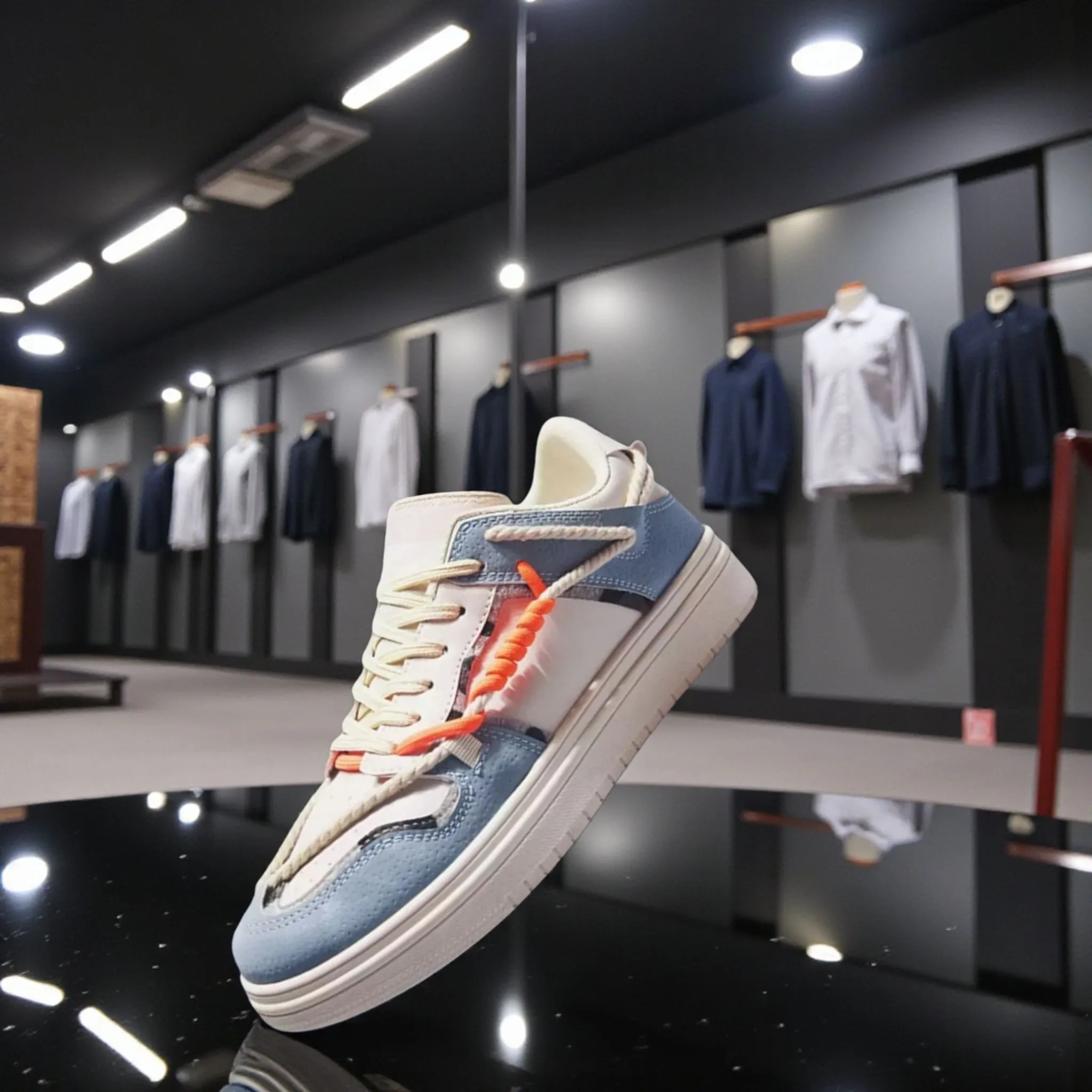 Blue, White & Orange Detail Low-Top Sneakers art - D23-02.4