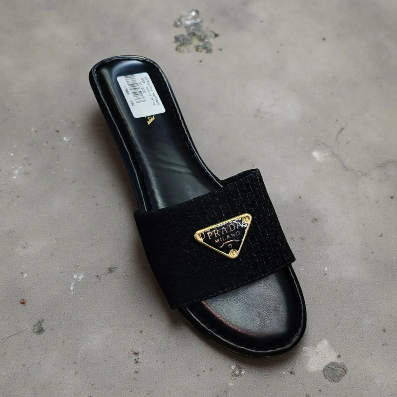 Prada-Inspired Textured Slide Sandals π ART D35-18