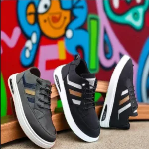 Kids Trendy Stripes Sneakers – Black & Grey Variants ART - fashion