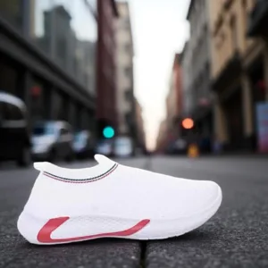 Kids White Slip-On Sports Sneakers art fly