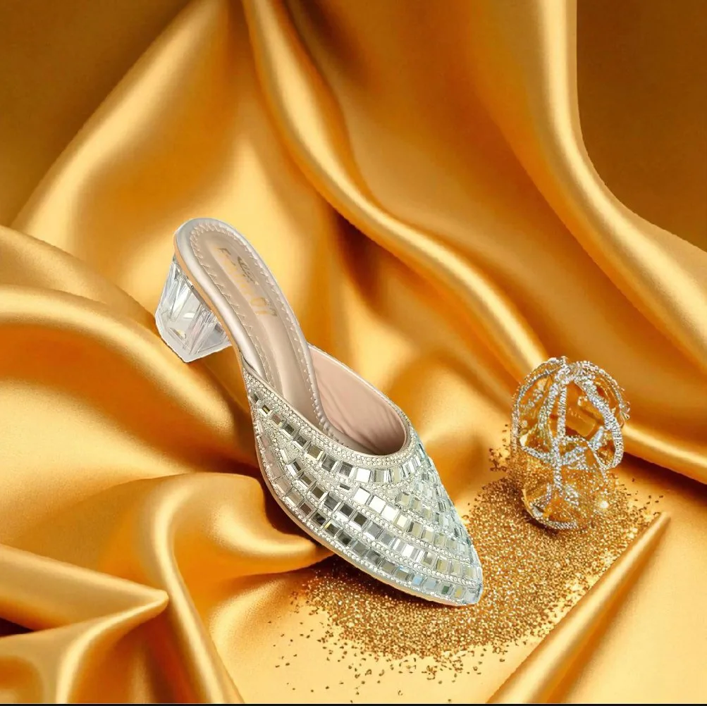 Ladies Silver Crystal Embellished Heels ART - D36-44