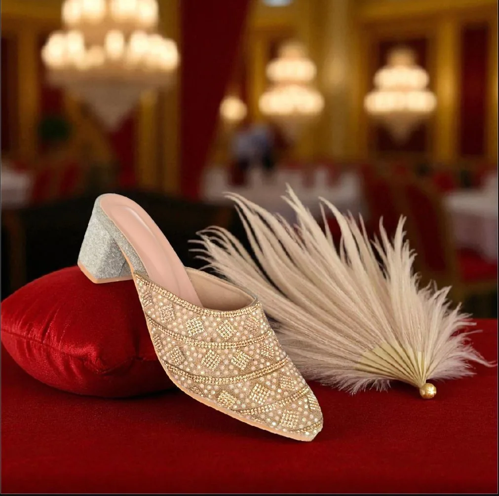 Ladies Golden Embellished Mule Heels ART - D36-42
