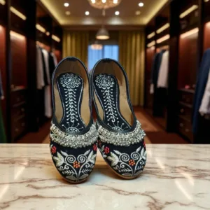 Midnight Elegance Girls’ Mojari – Beaded Royal Edition ✨ ART - D36-53
