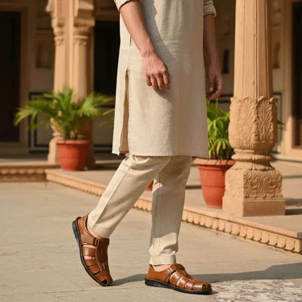 Men’s Leather Sandal – Classic Brown Comfort ART - 12505 - Image 2