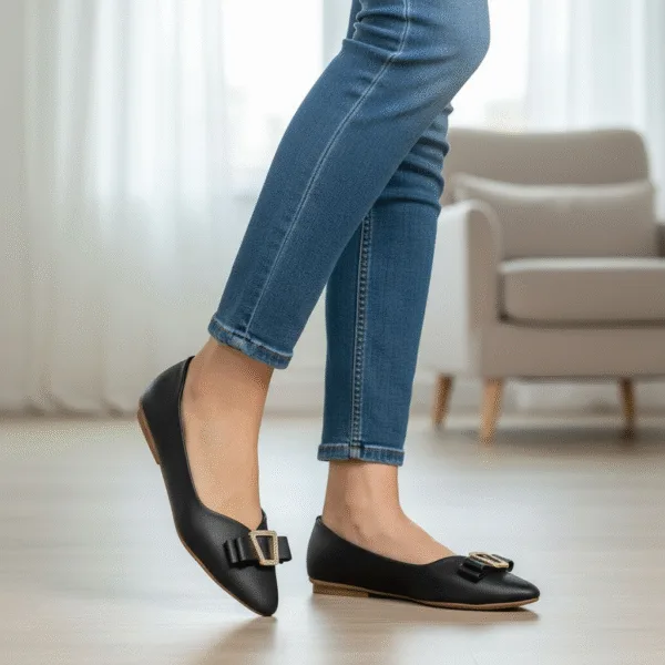 Elegant black Buckle Ballerina D37-07 - Image 2