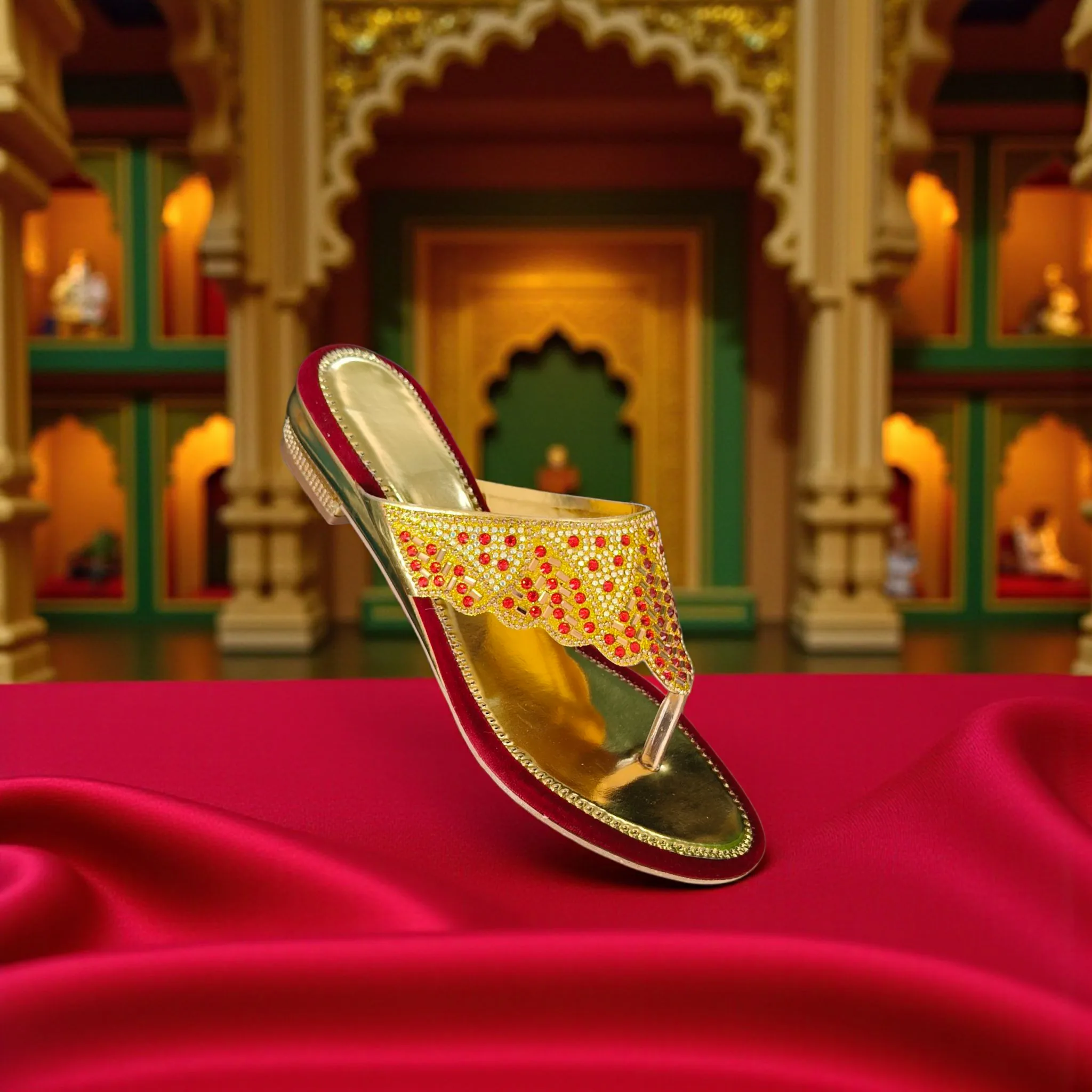 Traditional Bridal Ladies    Sandals (Golden-Red) ART - D37-14