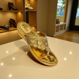 Crystal Embellished Golden Wedge Sandals for Ladies ART - D37-16