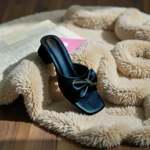 Ladies' Black Crystal-Studded Flat Sandals ART - d38-09