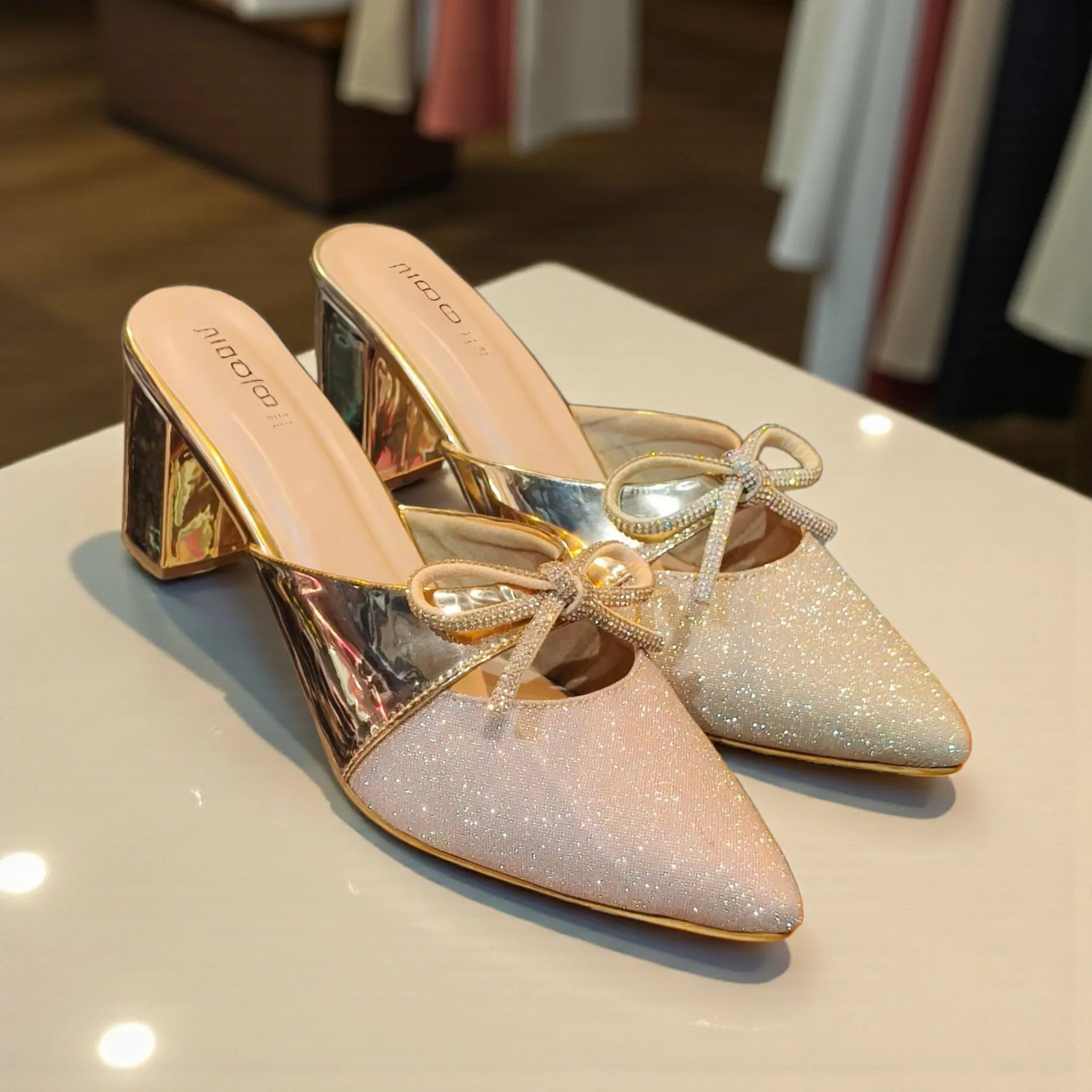 Ladies' Golden Party Mule Heels ART - D38-15