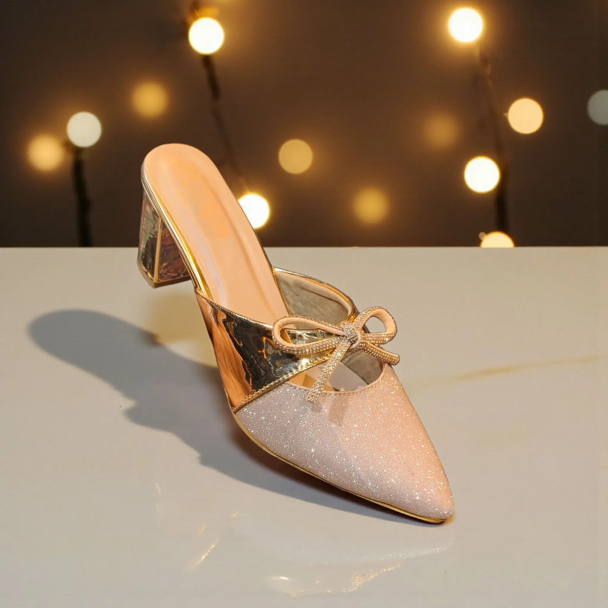 Ladies' Golden Party Mule Heels ART - D38-15 - Image 2