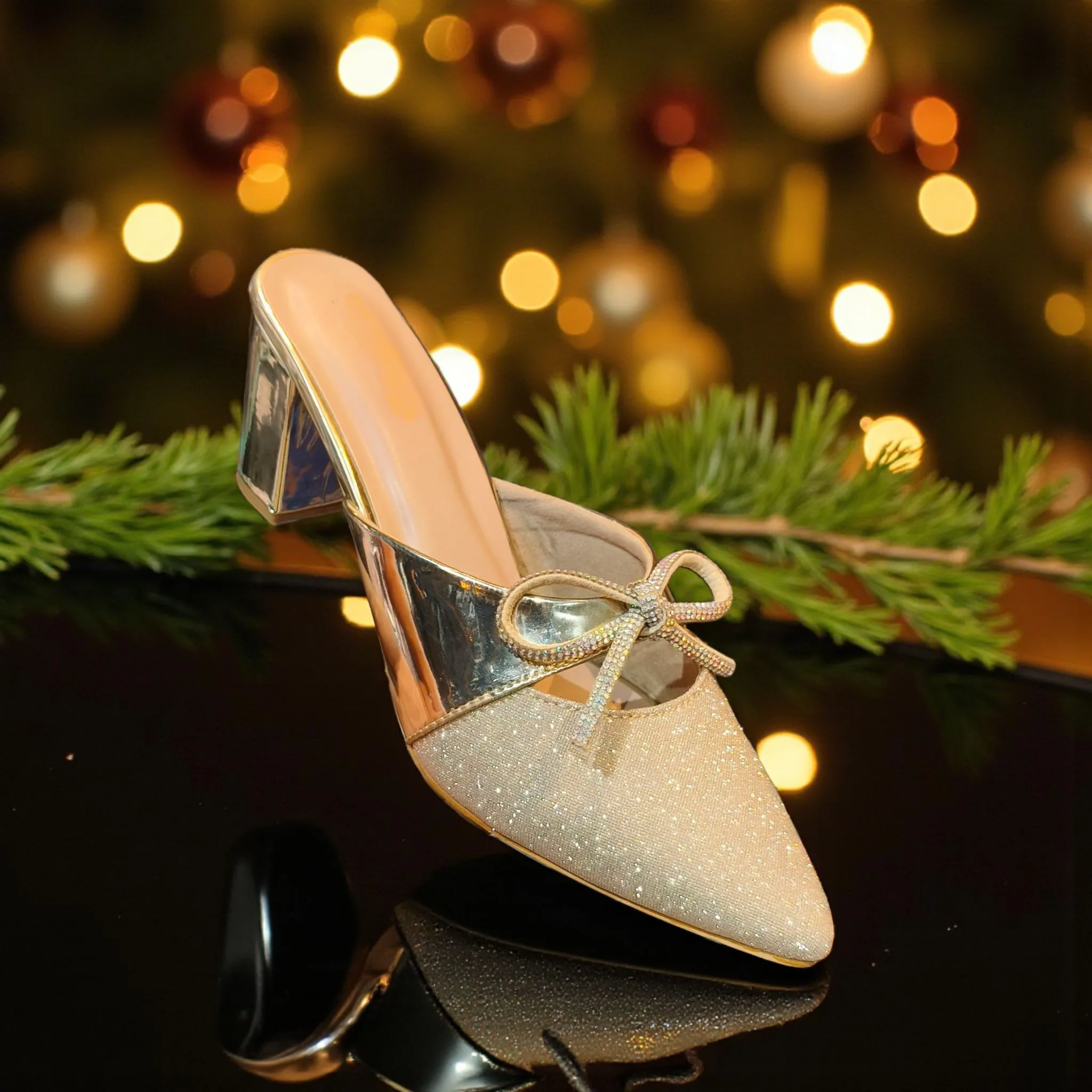 Ladies' Golden Party Mule Heels ART - D38-15 - Image 3