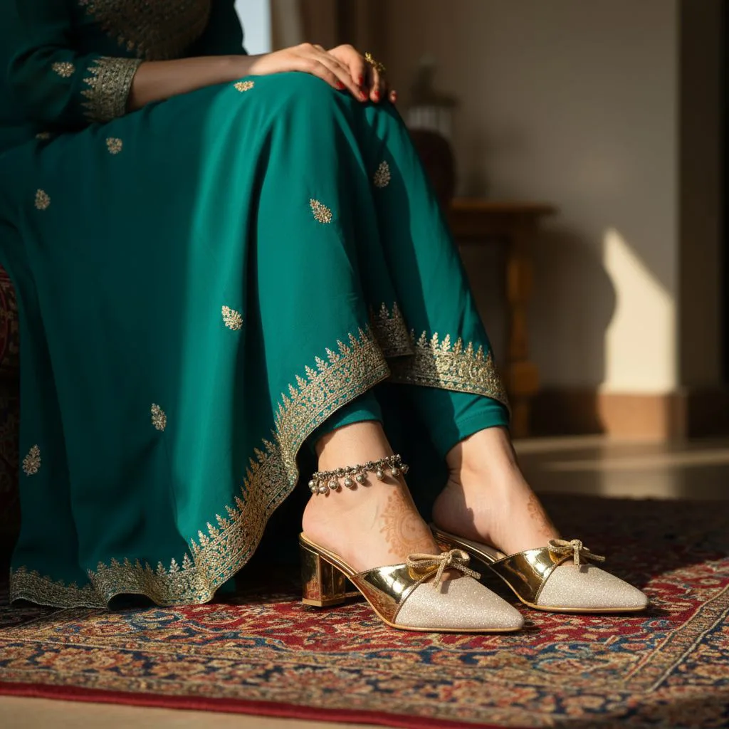 Ladies' Golden Party Mule Heels ART - D38-15 - Image 4