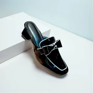 Ladies' Black Patent Bow-Heel Mules ART - D38-17