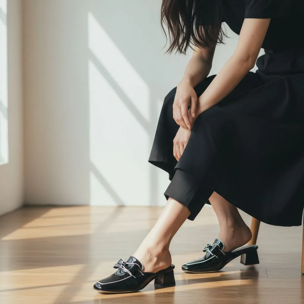 Ladies' Black Patent Bow-Heel Mules ART - D38-17 - Image 2