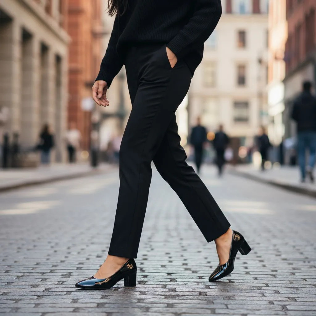 Ladies' Black Patent Block Heel Pumps ART - d38-21 - Image 2