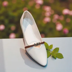 Ladies' White Pointed Ballerina Flats with MK Accent Art - D38-23