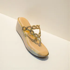 Ladies' Champagne Gold Wedge Sandals with Crystal Loops ART - D38-24
