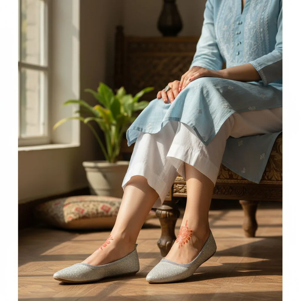 Ladies' Silver Glitter Pointed Ballerina Flats ART - D38-25 - Image 2