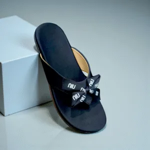 Ladies' Black Bow Slide Sandals D38-28