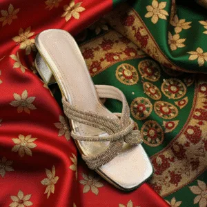 Ladies’ Gold Beaded Block Heel Sandals ART - D39-27