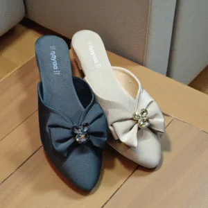 Embellished Bow Pointed-Toe Mules ART - D41-32