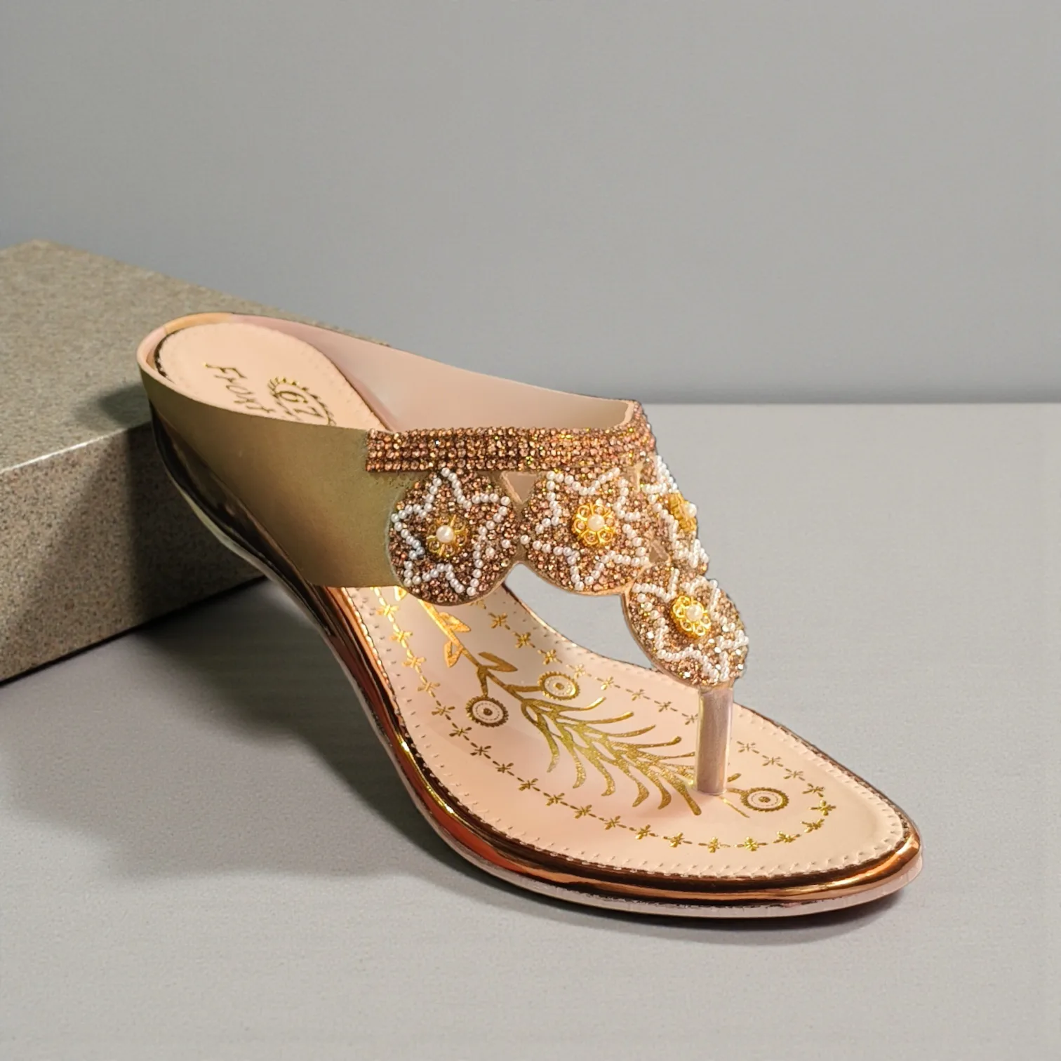 Beige Floral Embroidered Wedge ART - D42-41