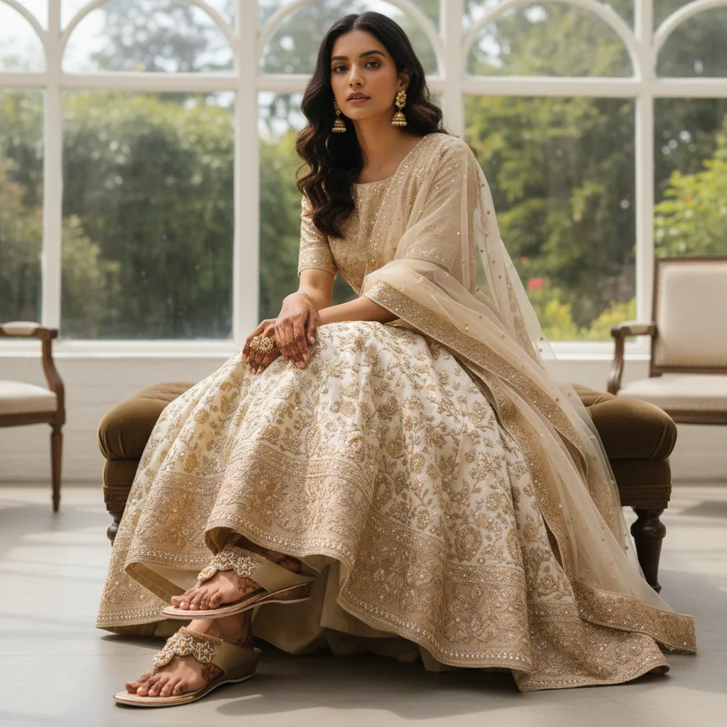 Beige Floral Embroidered Wedge ART - D42-41 - Image 2