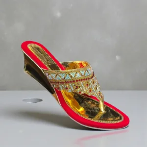 Zari-Encrusted Metallic Gold Wedges ART - D42-31