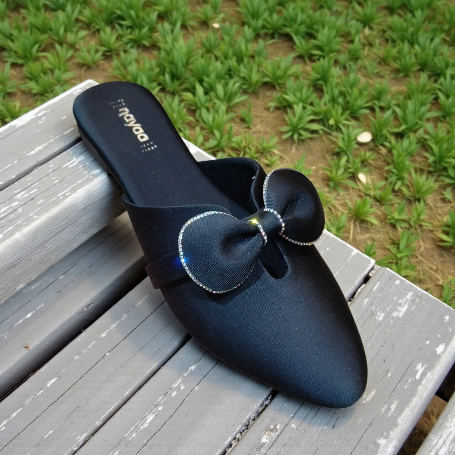Midnight Satin Bow Mules π ART - D41-50